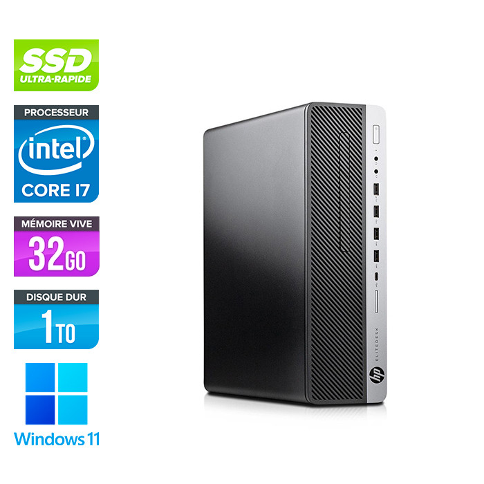 Pc de bureau HP EliteDesk 800 G4 SFF reconditionné - i7 - 32Go DDR4 - 1To SSD - Windows 11