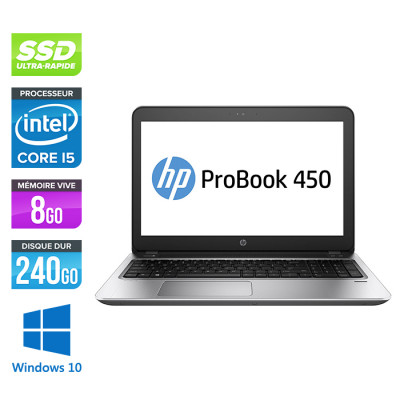 Pc portable reconditionné - HP Probook 450 G4 - i5 - 8 Go - 240Go SSD - Windows 10 - État correct