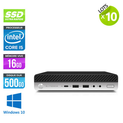 Lot de 10 Pc de bureau reconditionnés - HP EliteDesk 800 G4 DM reconditionné - i5 - 16Go DDR4 - 500Go SSD - Windows 10