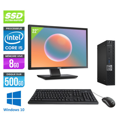 Pack unité centrale reconditionnée - Dell Optiplex 7050 Micro + Écran 22" - i5 - 8Go - 500Go SSD - Win 10