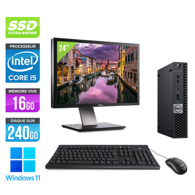 Pack PC bureau reconditionné - Dell Optiplex 7060 Micro + Écran 24" - i5 - 16Go - 240Go SSD - Win 11