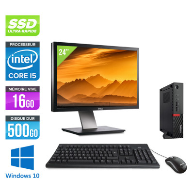 Pack PC bureau reconditionné - Lenovo ThinkCentre M710Q Tiny + écran 24" - Intel core i5-7400T - 16 Go RAM DDR4 - 500Go SSD - Windows 10