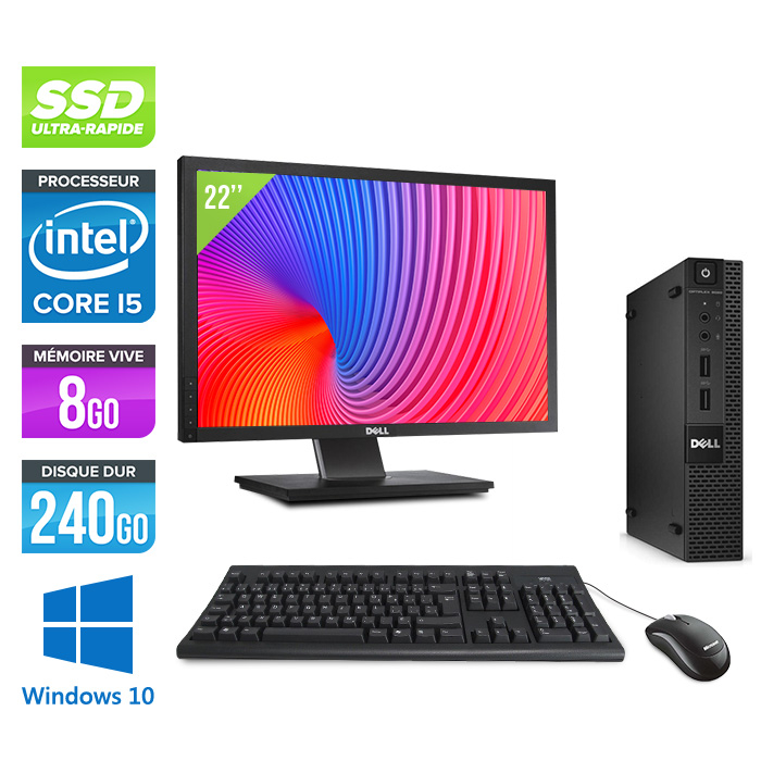 Pack PC bureau reconditionné Dell 9020 Tour + Écran 22 - intel i5 4570 -  8Go - 500Go HDD - Windows 10 - Trade Discount